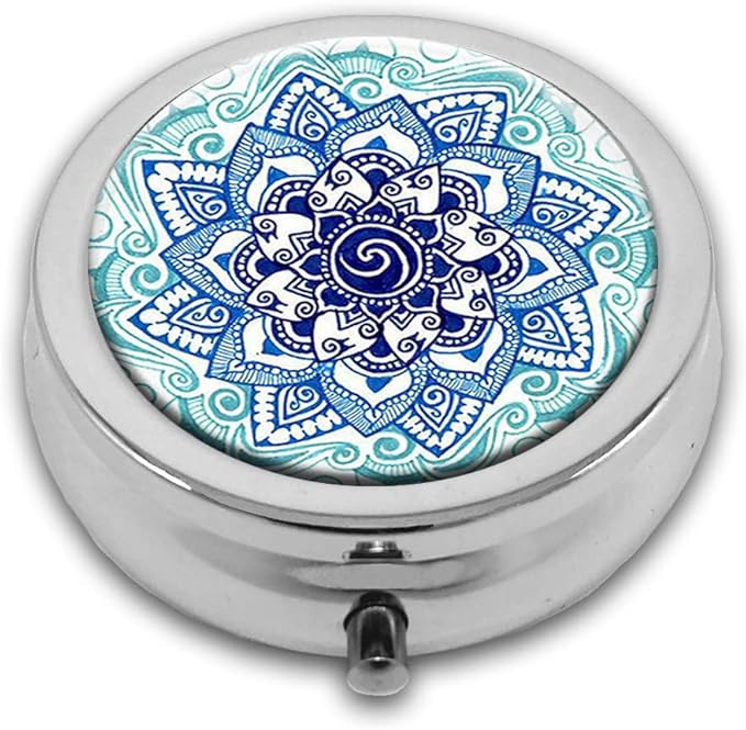Blue Marble Pill Box Purse Pocket Small Round Silver Pill Case Decorative Box Metal Medicine Vitamin Pill Organizer Portable Unique Gift