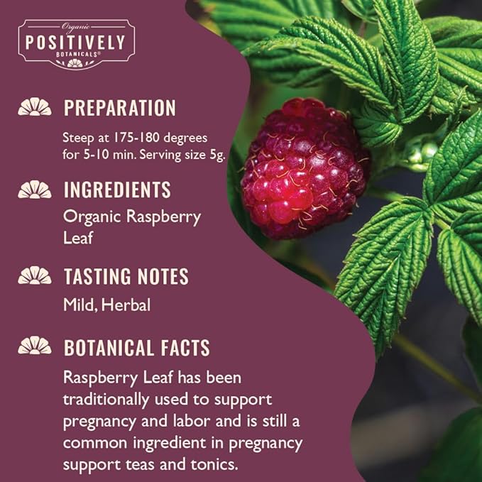 Organic Positively Botanicals Company, Raspberry Leaf, Herbal Tea Loose Leaf Botanical, 16 Ounce