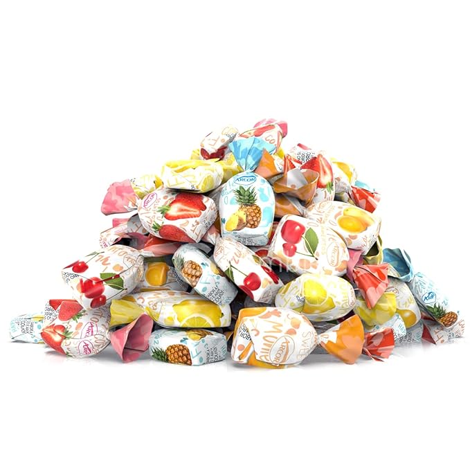 Assorted Fruit Hard Candy Individually Wrapped by Cambie, 4 lbs of Halloween Candy Bulk with a Deliciously Sweet Hard Exterior with a Soft, Decadent Filled Center