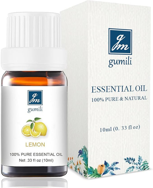 Lemon Essential Oil - Pure Organic Lemon Oil for Diffuser, Spray, Skin & Hair Care, Massage, DIY Candles & Soap - 10mL