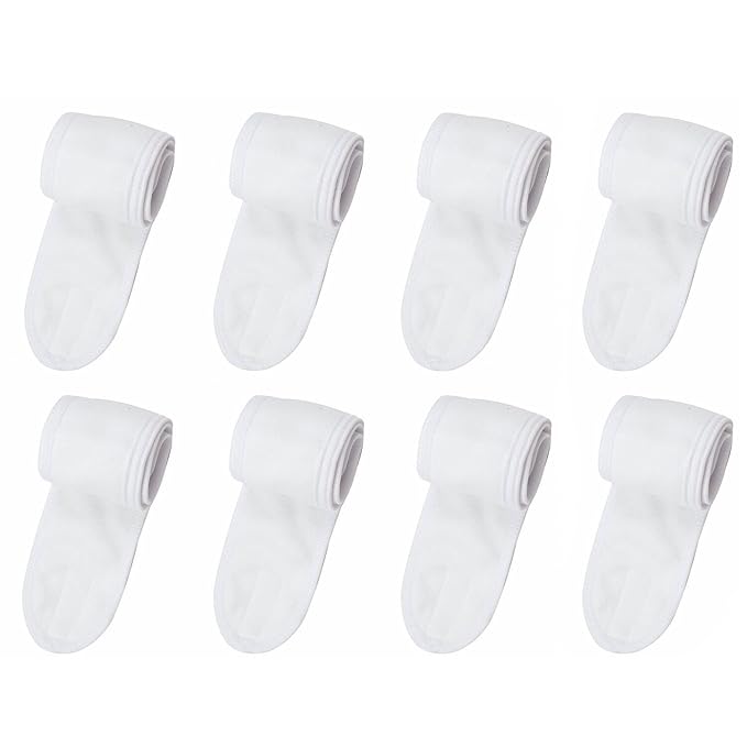 8 Pack Spa Facial Headband Whaline Head Wrap Terry Cloth Headband Stretch Towel with Magic Tape for Bath, Makeup and Sport (White)