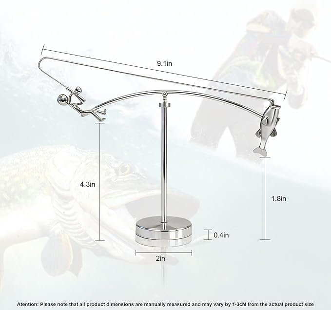 Fisherman Balancing Sculpture - Kinetic Fishing Sculpture with Perpetual Motion, Unique Kinetic Art & Balance Art, Cool Desk Gadgets for Home Decor and Office Decor