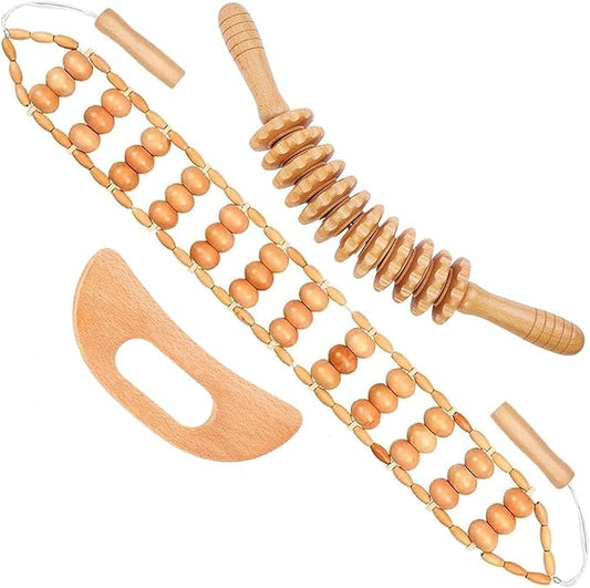 3PCS Wood Therapy Massage Tools, Lymphatic Drainage & Body Sculpting Wooden Massager, Maderoterapia Anti-Cellulite Tool for Deep Tissue Massage, Pain Relief & Muscle Recovery