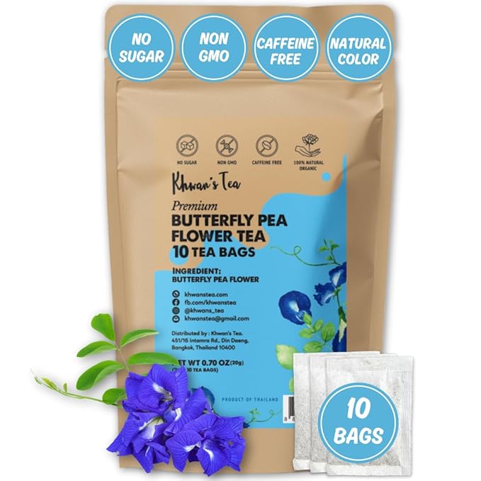 Khwan's Tea Butterfly Pea Flower Tea - Premium Herbal Tea Butterfly Pea Flower For Blue & Purple Natural Food Coloring, No Caffeine Tea, Sourced From Thailand