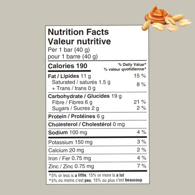 Taste of Nature - Organic 2g Sugar Peanut Caramel - Low Sugar Snack and Breakfast Bar, High Fiber Energy Bar - 16 Count Snack Pack