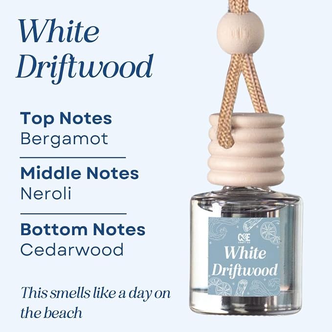 CANDECraftCo Car Air Hanging Fragrance Oil, Car Auto Freshener for Essential Oils, Scents Fragrance Aromatherapy Automobile Diffuser, Long Lasting (White Driftwood)