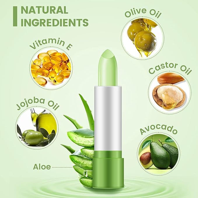 3 Pcs Aloe Vera Color Changing Lipstick,Long Lasting Nutritious Moisturizing Lip Balm Magic Temperature Color Change Lip Gloss