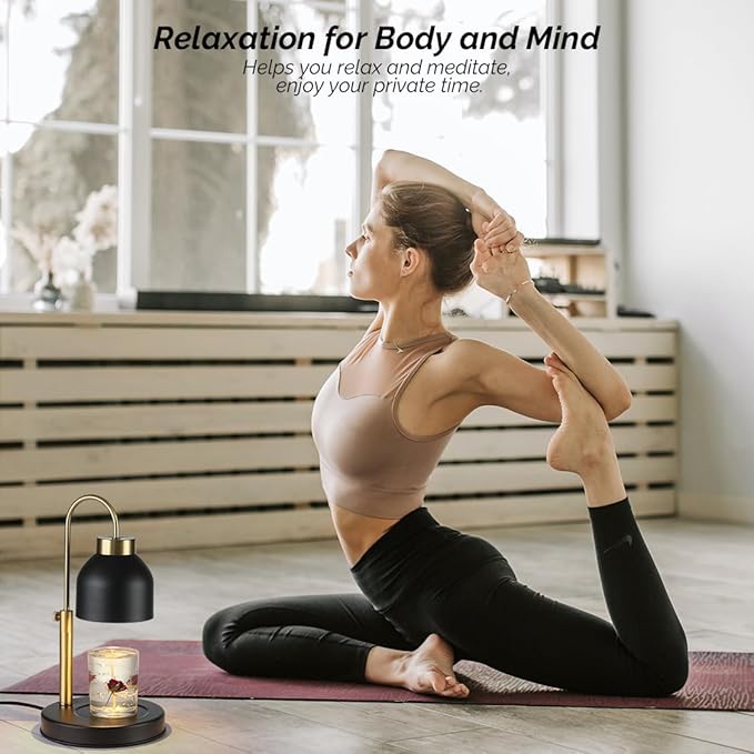 Hasun Candle Warmer Lamp, Safe Electric Candle Warmer Lamp with Timer and Adjustable Height/Heat, 2-8H Timer No Flames Dimmable Scented Candle Lamp for Jar, Candles Warmer with 2 Bulbs (Black03)