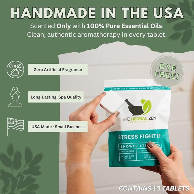 Stress Fighter Shower Steamers Aromatherapy for Relaxing - USA Made - Lavender & Lemon Shower Bomb Tablets – Christmas Gift - Adult Stocking Stuffer – Soothing Natural Essential Oils (10 Pack)