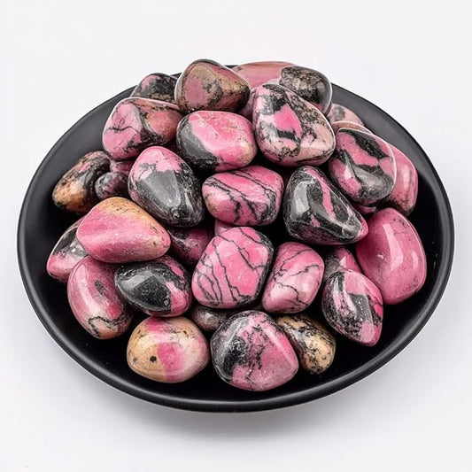 Rhodonite Healing Crystal Stone Set - 24 Pieces, 0.6" Natural & Polished Stones for Healing, Meditation, Reiki, Chakra, Crafting & Decoration