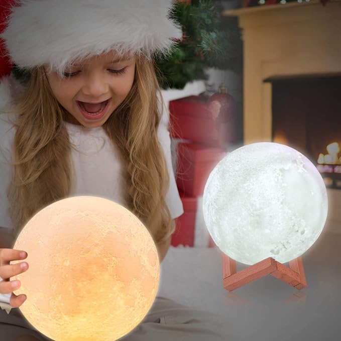 LOGROTATE Moon Lamp, 3D Printing 16 Colors LED Night Light, Moon Light with Stand and Time Setting & Remote & Touch Control, Lunar Lights for Birthday Kids Gifts Lovers Gifts (7 inch)