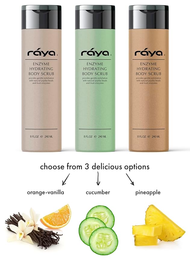 RAYA Enzyme Hydrating Body Scrub 8 oz Cucumber Scent (S-104) | Gentle and Exfoliating Body Scrub | Made with Seaweed, Jojoba Beads, and Fruit Enzymes