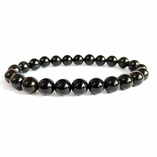 Black Tourmaline Bracelets For Men Protection Black Obsidian Bracelets For Women Chakra Feng Shui Stretchy Obsidian Agates 8mm Beaded Bracelets Lucky Handmade Bracelets(A Grade Tourmaline)