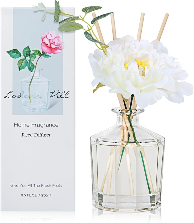 L'odeur Vill Reed Diffuser, 8.5 Oz(250ml) Moroccan Amber Bathroom Diffuser with 10 Sticks, Scented Diffuser Home Fragrance Essential Oil Reed Diffuser Set for Home Large Rooms Bathroom Shelf Decor