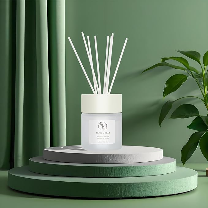 Reed Diffuser Set, Pretty Valley Home Diffuser 100Ml / 3.38fl OZ Gift Box - Includes Reed Diffuser Sticks, Fragrance Oil, and Glass Bottle for Bathroom Office Living Room Decor (Frozen Pear)