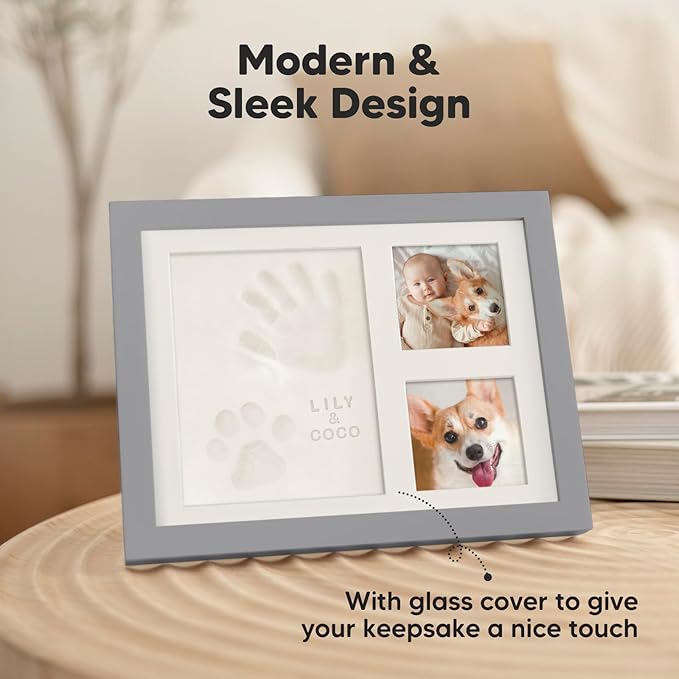 Baby Hand and Footprint Kit - Quick Dry Clay Baby Footprint Kit, Newborn Keepsake, Nursery Picture Frame for Boys, Girls, Personalized Gifts for Shower & Registry,New Mom Gift(Cloud Gray)