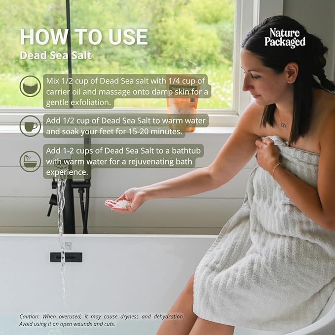 Dead Sea Salt (16oz) - Direct from The Shore of The Dead Sea - Organic Salt for Body Scrubs, Adding to Baths, and Foot Soaking 4 Packs