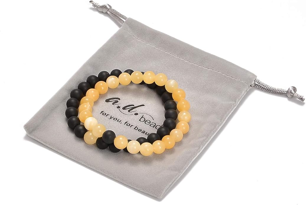 AD Beads 2Pcs His & Hers Distance Beads Bracelets Elastic Natural Stone Yoga Bracelet