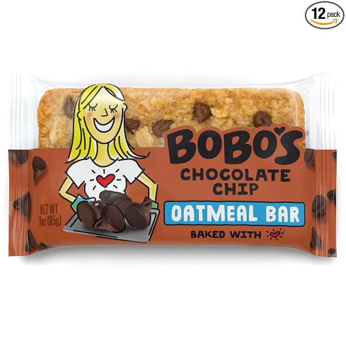 Bobo's Oatmeal Bars, Chocolate Chip, Gluten Free Vegan Whole Grain Oat Bars, Pack of 12