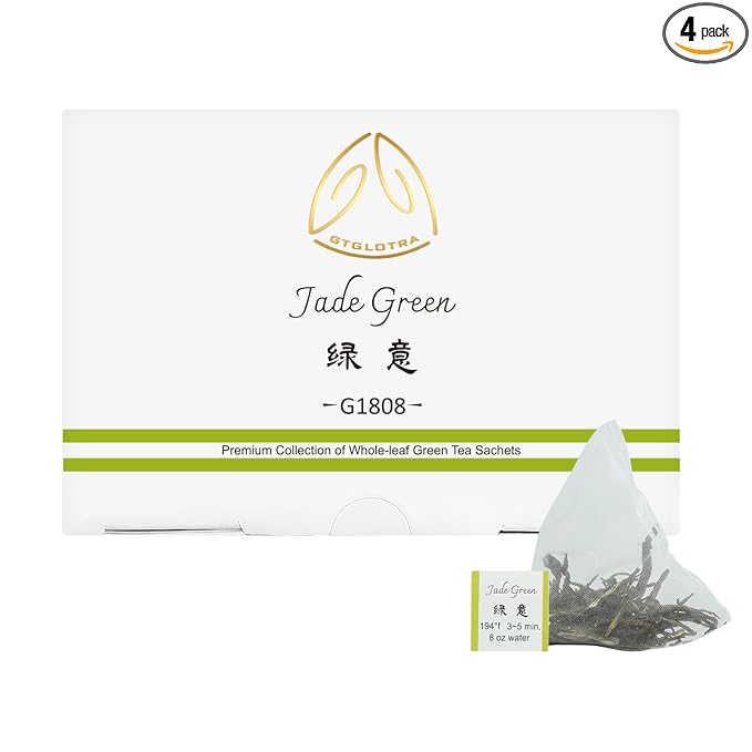 GTGLOTRA Full-Leaf Loose Green Tea, 24 Pyramid Bags(4 Pack), 100% Natural No Additives, Caffeine Alternative to Coffee, Easy Brew, Biodegradable Tea Whole Leaf Tea Sampler,, Family Size, Suitable for Gifts, Office Reception