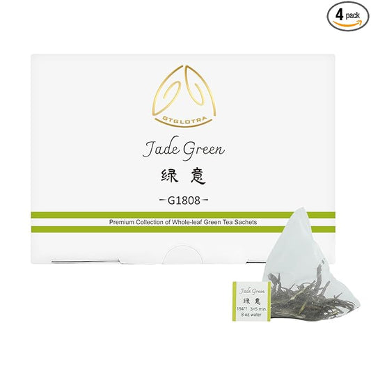 GTGLOTRA Full-Leaf Loose Green Tea, 24 Pyramid Bags(4 Pack), 100% Natural No Additives, Caffeine Alternative to Coffee, Easy Brew, Biodegradable Tea Whole Leaf Tea Sampler,, Family Size, Suitable for Gifts, Office Reception