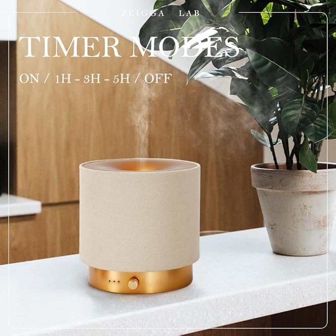 Elegant Fabric Aroma Diffuser - Quiet Essential Oil Diffuser with Soft Night Light, Perfect for Home, Office, and Yoga Space (M35-Gold)