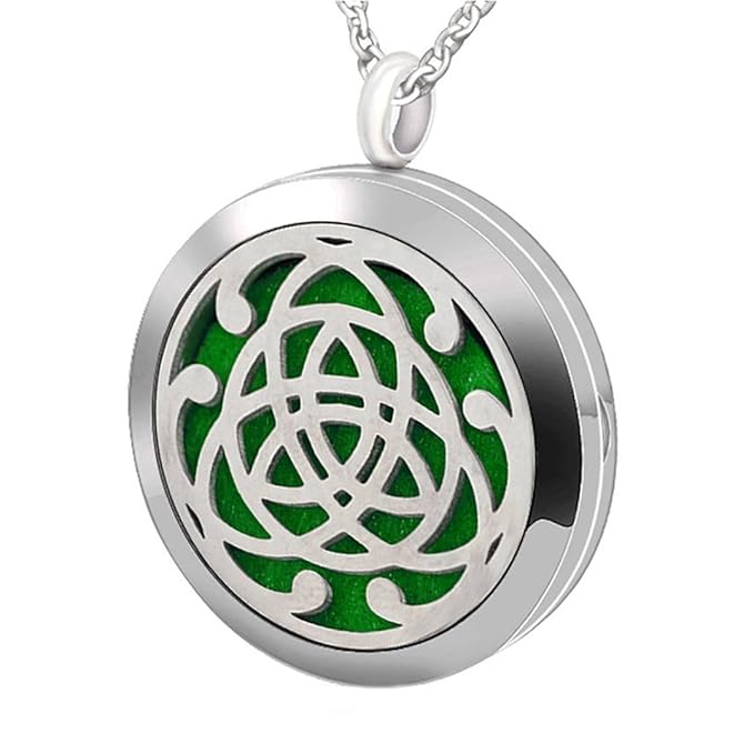 Premium Aromatherapy Essential Oil Diffuser Necklace,Celtic Tribal Totem Locket Pendant with 8 Pads + 24" Chain - 316L Stainless Steel Jewelry Gift for Birthday Christmas