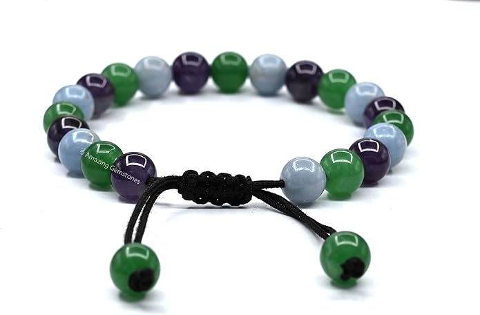 Natural Healing Crystal Bracelet for Women - Mens Bracelet Energy Balancing Gemstones Set - Adjustable Stone Bead Bracelet for Men and Women - Chakra Crystal Therapy Accessory, Meditation
