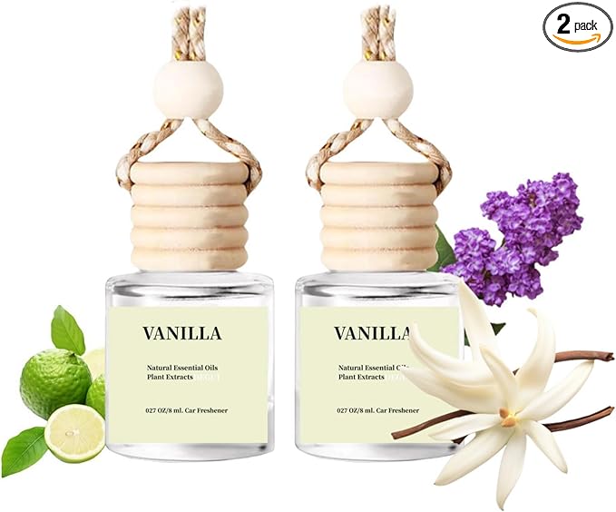 2Pack Vanilla Essential Oil Scented Automotive Air Freshener Set, Car Accessories Decoration Hanging Scented Car Diffuser for Men Women