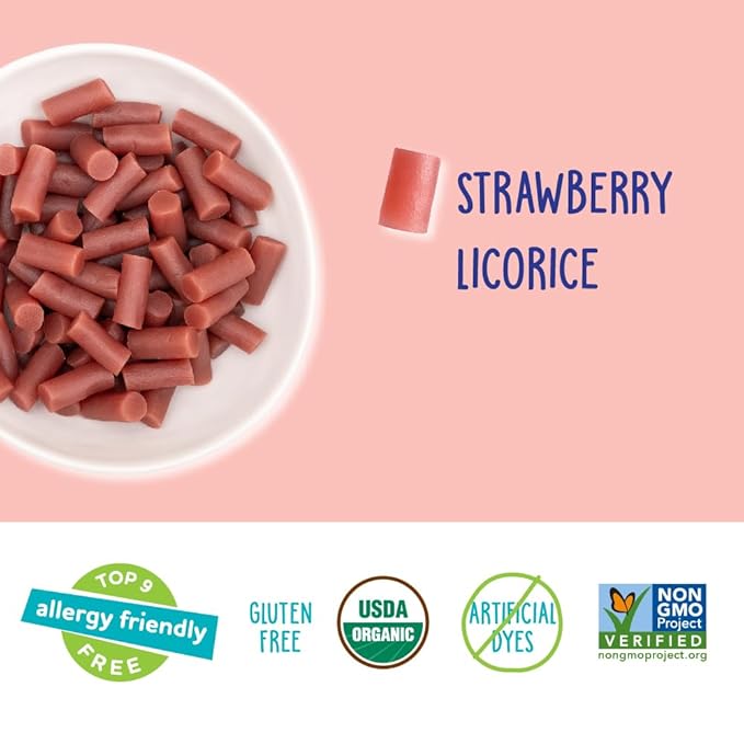 YumEarth Organic Gluten Free Strawberry Licorice Snack Packs - Allergy Friendly, Gluten Free, Non-GMO, Vegan, No Artificial Flavors or Dyes - 5 Ounce (Pack of 6)