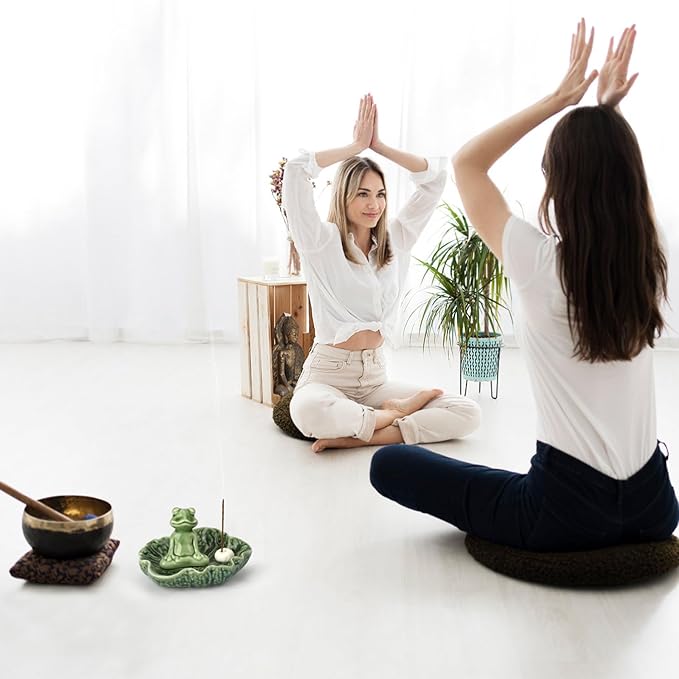 Incense Holder, Handmade Ceramic Frog Incense Burner, 4.5 Inch Insence-Stick Holder Ash Catcher, for Meditation Yoga Incense Burning Fragrance Decoration Household (Dark Green)