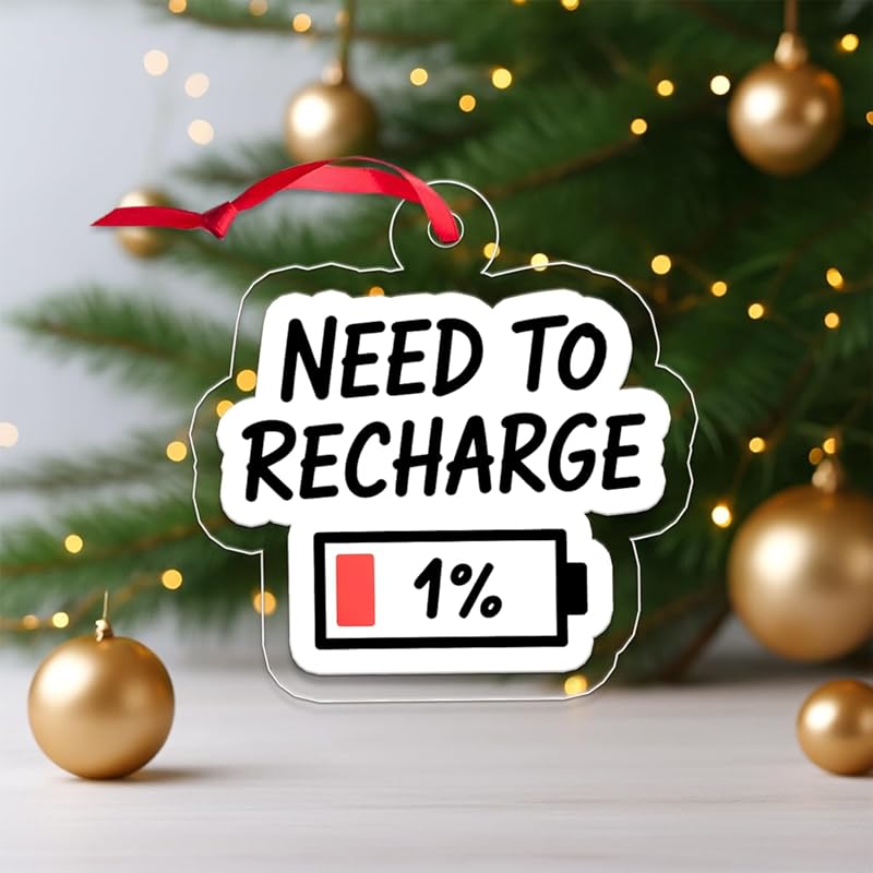 Funny Need To Recharge One Percent Ornament, Battery Ornament, Custom Tech Christmas Ornament, Gamer Gift, Low Power Gag Gift Acrylic Ornament – Personalized Christmas Tree