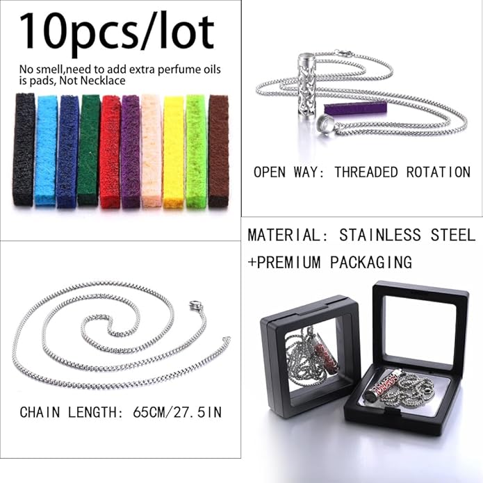 H&PY 2PCS/lot Essential Oil Necklace for Women, Aromatherapy Pendant Necklace 316L Stainless Steel Diffuser Necklace, Essential Oil Jewelry Gift for Men Women, Couple fragrance necklace