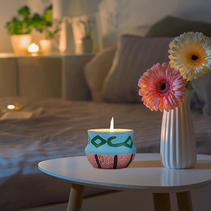 Lavender Candles, Scented Candles Gift Set for Women,Candles for Home Scented，Natural Soy Wax, Artisanal Pottery Jar,Set 2 Pack, Total 16oz, 90 Hours of Burn, One Silk Scarf