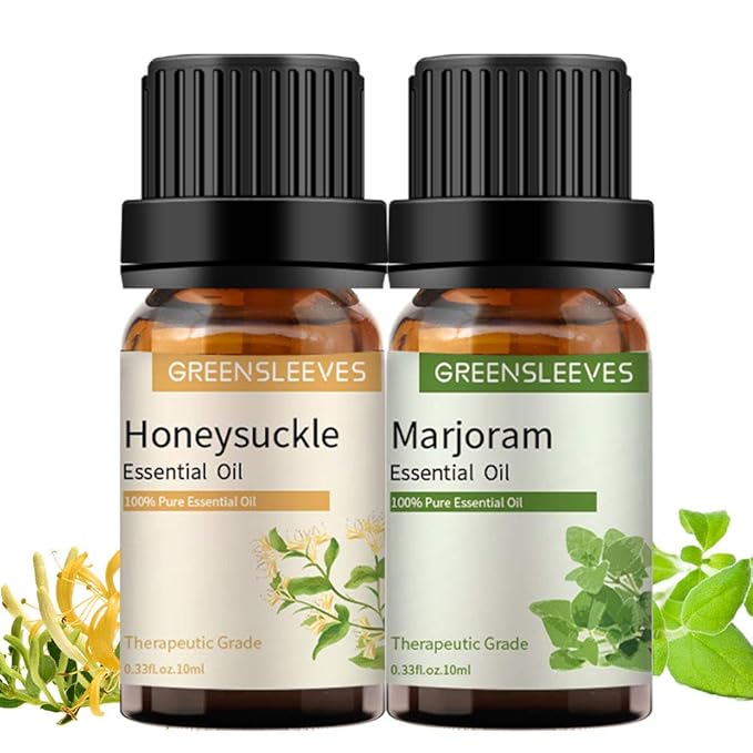 GREENSLEEVES Marjoram Honeysuckle Essential Oil Set, 2 x 10ml Pure Plant-Based Fragrance Oil for Aromatherapy, Essential Oils for Diffuser, Massage, Bath Bomb, Scented Candle Soap Making