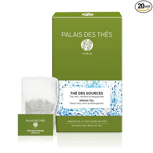 Palais des Thés - Spring Green Tea, Mint & Bergamot - Premium Tea Bags, Serves 20 Cups