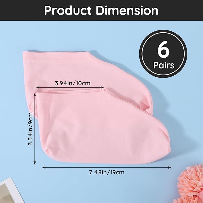 Segbeauty 12 Count Moisturizing Cotton Socks for Women, 6 Pairs Lotion Socks for Cracked Heel Repair, Overnight Foot Care Spa Moisture for Dry Feet, Pink Sleep Sock for Cracked Heels Moisturizer Men