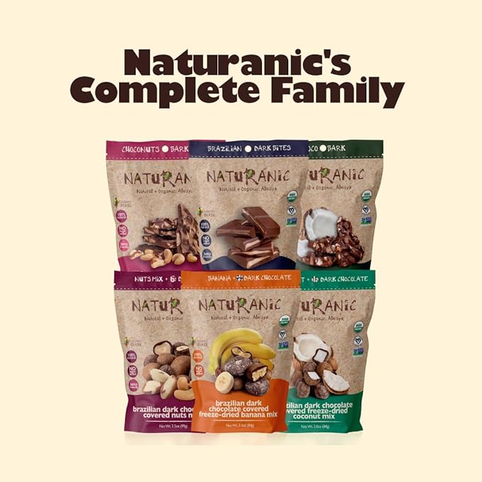 Naturanic Brazilian Dark Chocolate Covered Freeze-Dried Banana Snack, Gluten Free, No sugar, All Natural, Organic, Vegan - Pack of 2
