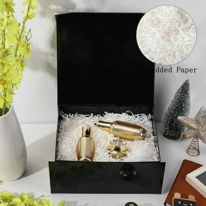 6 Pcs Black Gift Box Large 13x11x5.3 Inch Large Black Gift Box Large Magnetic Gift Box with Crinkle Paper Black Large Gift Box with Shredded Paper Luxury Gift Boxes with Lids for Presents