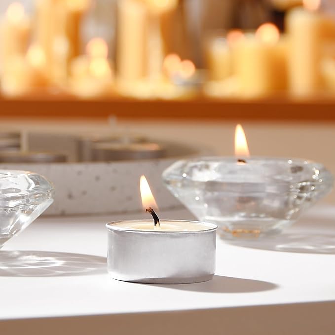 50-Pack Pure Beeswax Tealight Candles in Aluminum Cups - 4-5 Hour Burn Time, Lead-Free Cotton Wick, Natural Unscented Candles，White