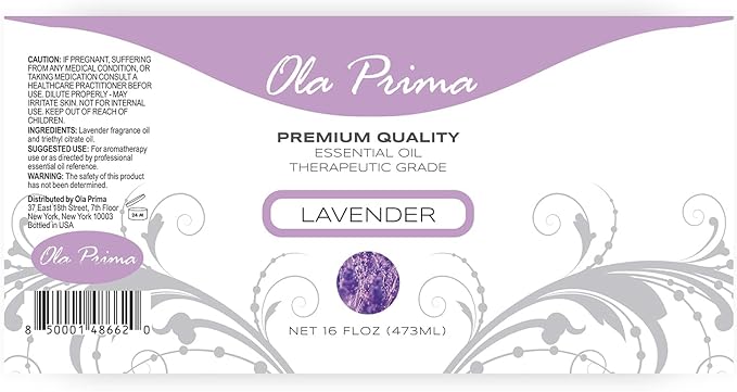 Ola Prima Oils Lavender Essential Oil (16oz Bulk) for Aromatherapy Diffuser, Candle Making & Stress – Therapeutic Grade Aromatherapy Oil