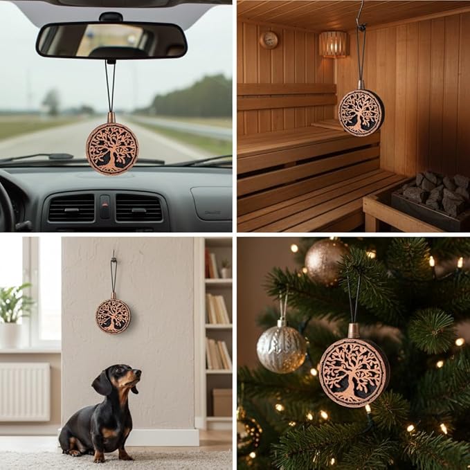 Wood Car Air Freshener — Tree Of Life Handmade Unscented DIY Essential Oil Hanging Diffuser with Felt Insert — Add Your Own Oils — Refillable — Car/Truck/SUV — Cardboard Box