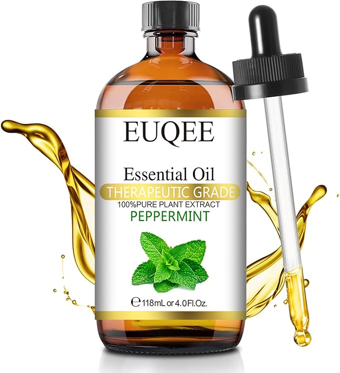 EUQEE Peppermint Essential Oil 118 ml Pure Peppermint Oil with Glass Dropper, Great for Aromatherapy, Diffuser, Soap Candle Making - 4Fl. Oz