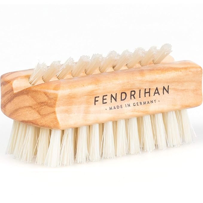 Fendrihan Travel Size Dual Sided Olivewood Nail and Hand Brush with Natural Boar Bristles 2.3" (Made in Germany)