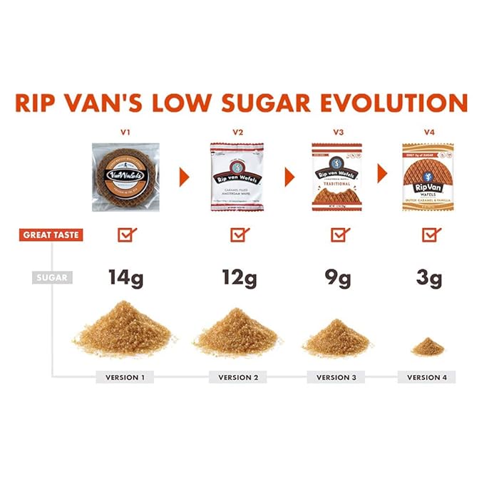 Rip Van Wafels Dutch Caramel & Vanilla Stroopwafels - Healthy Snacks - Non GMO- Keto Friendly - Office Snacks - Low Sugar (3g) - Low Calorie- 48 Pack