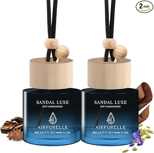 Car Air Freshener Hanging 2 Pack Car Air Fresheners Diffuser - Spicy Sandalwood Fragrance Oil Air Diffuser for Car, 45+ days Long Lasting Fragrance, Two 0.27 FL OZ/8ML Made in USA Car Air Fresheners