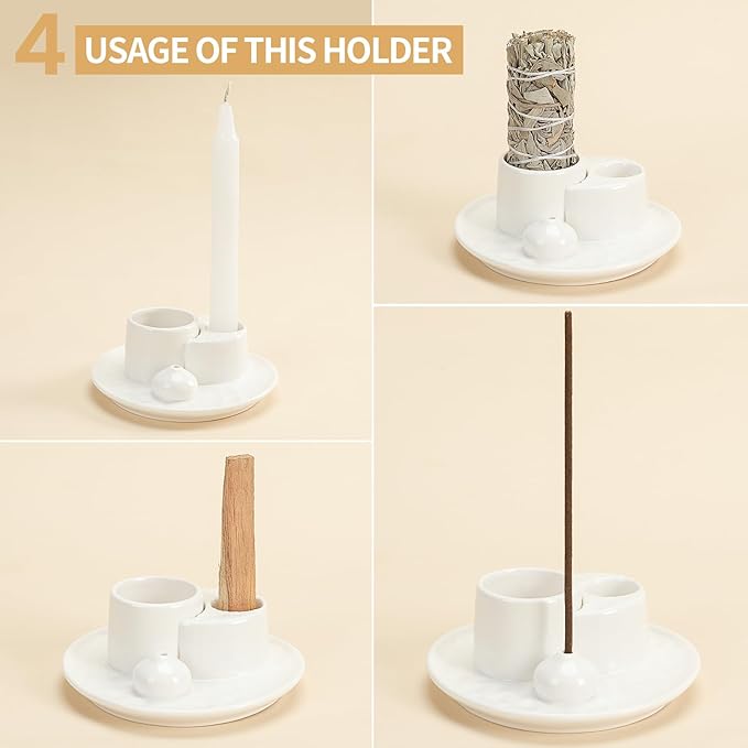 Palo Santo Sticks Holder, Multi-Purpose Handmade Ceramic Incense Burner for Palo Santo Incense Sticks, Sage Holder for Burning, Ash Catcher Tray for Meditation Yoga Room (Pure White)