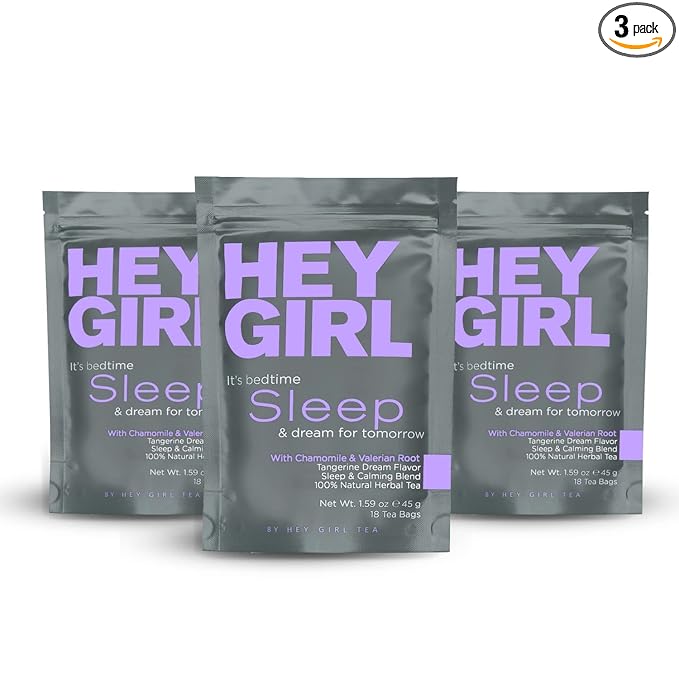 Hey Girl Sleep Tea - Natural Herbal Bedtime Tea Bags with Chamomile, Passion Flower, Valerian Root, Lemon Balm - Calming, Relaxing Adults Sleepy Night Time Tea - Relaxation Gifts for Women 3-packs