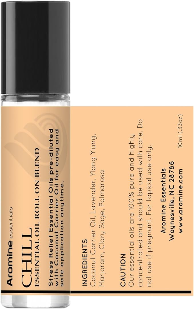 Chill (Stress Reducer and Relaxation) Essential Oil Roll On, Pre-Diluted 10ml (1/3 fl oz) 2 Pack