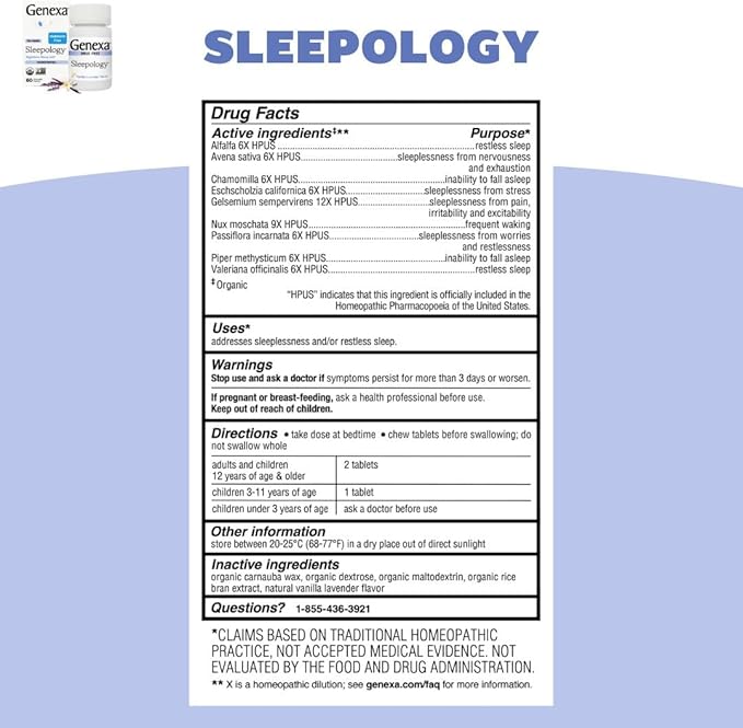Genexa Sleep & Stress Bundle for Adults | Fatigue, Anxiety, & Irritability Relief | Melatonin-Free | Natural Vanilla & Lavender | Organic, Non-GMO, Homeopathic | 2 x 60 Tablets